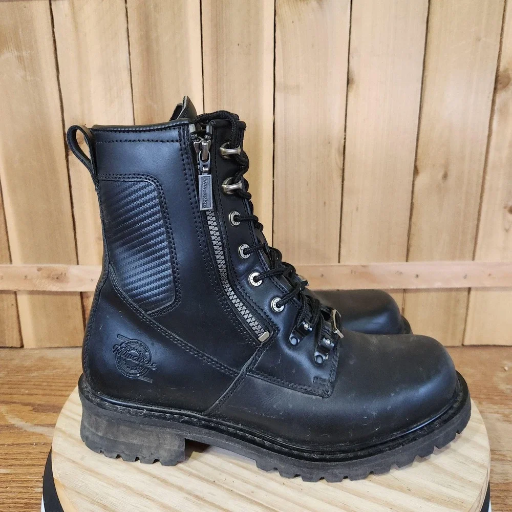 Milwaukee Motorcycle Trooper Boots Mens 12EE Black Leather Biker Side Zip